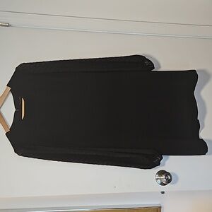 Ann Taylor Midi Dress with Sheer Long Sleeves, Black, size 8